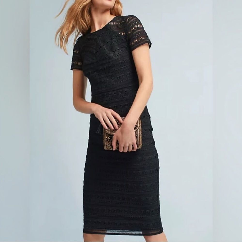 JessaKae Black Lace Sheath Midi Dress Short Sleeve Cocktail Wedding M - Picture 9 of 9